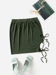 Váy Plus Size Thắt nút Nút phía trước màu trơn Giải trí - xanh quân đội - Xem 1