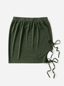 Váy Plus Size Thắt nút Nút phía trước màu trơn Giải trí - xanh quân đội - Xem 4