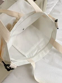 卡通熊裝飾購物包書包適合畢業生、青少年女孩、新生、大二、初中和高中學生、大學和高中，非常適合戶外、旅行和返校 - 白色 - 查看 5