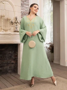 Modelyn Đầm Plus Size Nghề thêu Hoa Khiêm tốn - Màu xanh Bạc hà - Xem 1