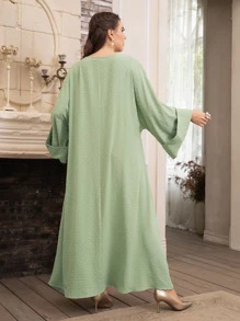 Modelyn Đầm Plus Size Nghề thêu Hoa Khiêm tốn - Màu xanh Bạc hà - Xem 2