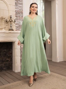 Modelyn Đầm Plus Size Nghề thêu Hoa Khiêm tốn - Màu xanh Bạc hà - Xem 3