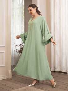 Modelyn Đầm Plus Size Nghề thêu Hoa Khiêm tốn - Màu xanh Bạc hà - Xem 4