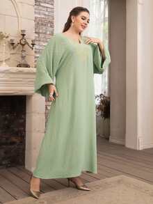 Modelyn Đầm Plus Size Nghề thêu Hoa Khiêm tốn - Màu xanh Bạc hà - Xem 5