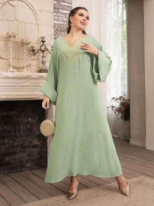 Modelyn Đầm Plus Size Nghề thêu Hoa Khiêm tốn - Màu xanh Bạc hà - Xem 7