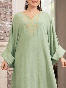 Modelyn Đầm Plus Size Nghề thêu Hoa Khiêm tốn - Màu xanh Bạc hà - Xem 8