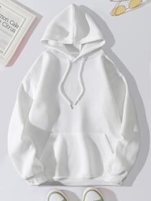 INAWLY Heart & Slogan Graphic Kangaroo Pocket Drawstring Thermal Hoodie - White - View 2