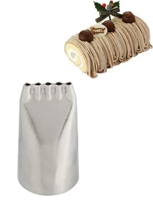 1pc Stainless Steel Piping Nozzle, Simple Noodle Design Piping Tip For Baking - Silver - View 1