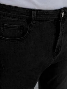 Hombres Jeans de ajuste mom con bolsillos oblicuos - Negro - Ver 3