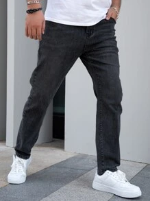 Hombres Jeans de ajuste mom con bolsillos oblicuos - Negro - Ver 6