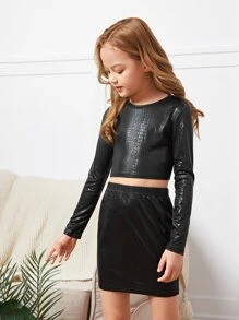 SHEIN Bộ hai mảnh Gái Cá sấu Ăn mặc đẹp - màu đen - Xem 2