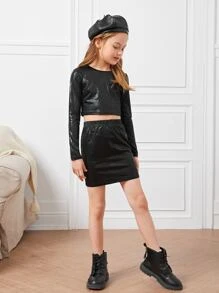 SHEIN Bộ hai mảnh Gái Cá sấu Ăn mặc đẹp - màu đen - Xem 1