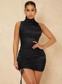 SHEIN SXY Đầm Dây kéo Xù màu trơn Hấp dẫn - màu đen - Xem 1