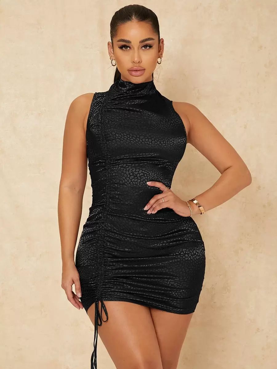 SHEIN SXY Đầm Dây kéo Xù màu trơn Hấp dẫn - màu đen - Xem 1