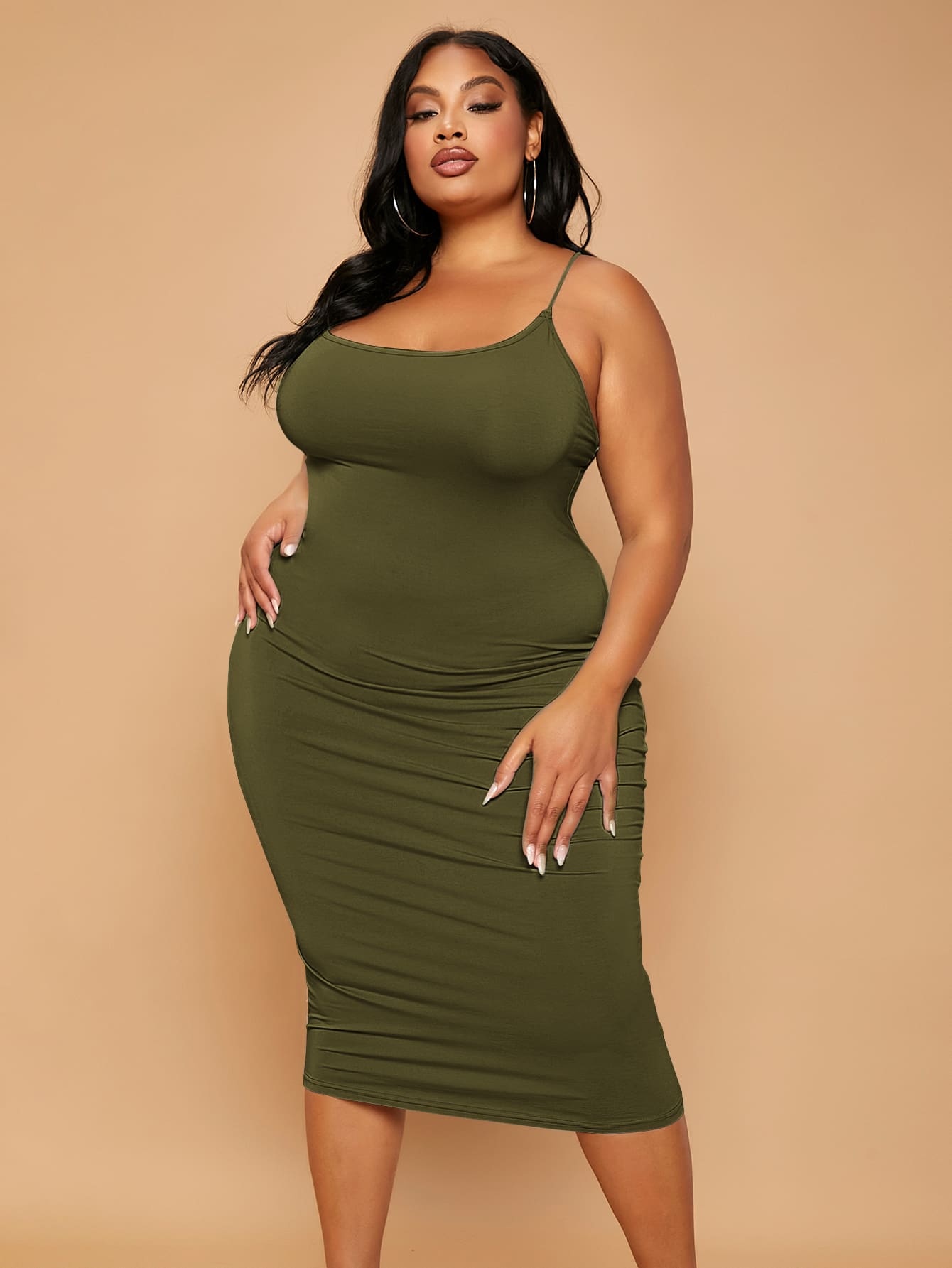 SHEIN SXY Plus Criss Cross Back Bodycon Dress - Army Green - View 1