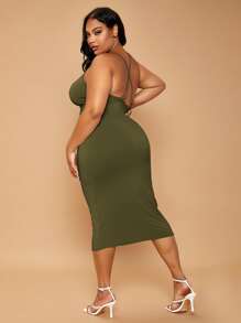 SHEIN SXY Plus Criss Cross Back Bodycon Dress - Army Green - View 2