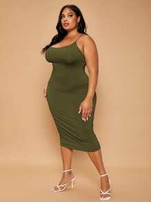 SHEIN SXY Plus Criss Cross Back Bodycon Dress - Army Green - View 3