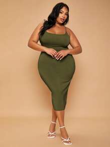 SHEIN SXY Plus Criss Cross Back Bodycon Dress - Army Green - View 4