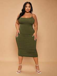 SHEIN SXY Plus Criss Cross Back Bodycon Dress - Army Green - View 5