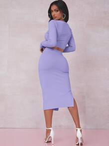 SHEIN SXY 素色短版T恤和開衩大腿半身裙套裝 - 紫丁香色 - 查看 2