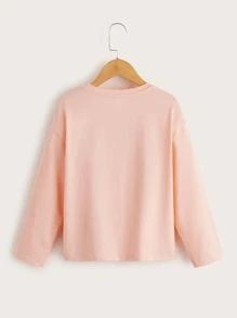 SHEIN Leap Crew Tween Girl Slogan Graphic Sequin Insert Heart Pattern Tee - Baby Pink - View 2