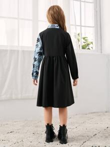 Niñas Vestido con estampado de pata de gallo - Multicolor - Ver 2