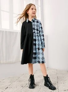 Niñas Vestido con estampado de pata de gallo - Multicolor - Ver 3