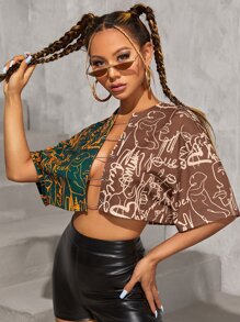 SHEIN PETITE Top ojal con cadena delantero con estampado abstracto - Multicolor - Ver 1