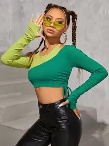 SHEIN Unity Two Tone Asymmetrical Shoulder Tee - Green - View 1