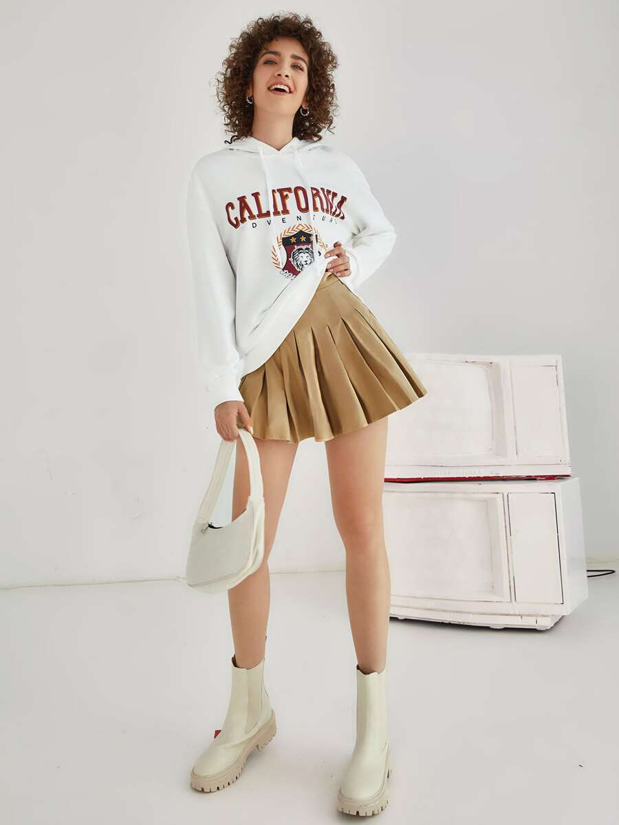 SHEIN MOD Zipper Solid Pleated Skirt - Khaki - View 1