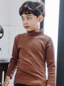 Niños Camiseta unicolor de cuello cisne - Café integral - Ver 6