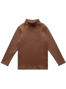 Niños Camiseta unicolor de cuello cisne - Café integral - Ver 3