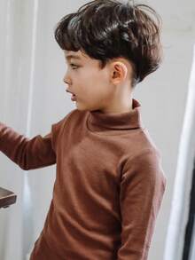 Niños Camiseta unicolor de cuello cisne - Café integral - Ver 4