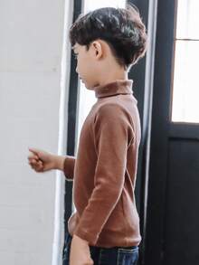 Niños Camiseta unicolor de cuello cisne - Café integral - Ver 5