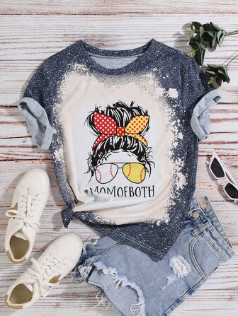 T-shirt graphique avec lettre et chiffre pour l'été