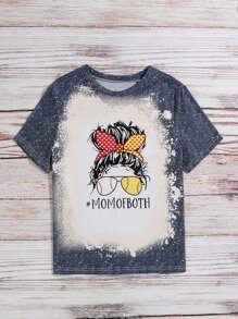 SHEIN LUNE 人物和字母圖案T恤