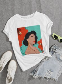 SHEIN Unity Plus Figure Graphic Tee - White - View 1