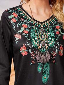 EMERY ROSE Áo thun nữ Hoa Giải trí - màu đen - Xem 4