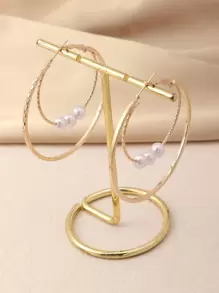 Faux Pearl Decor Hoop Earrings - Yellow Gold - View 4