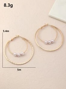 Faux Pearl Decor Hoop Earrings - Yellow Gold - View 6