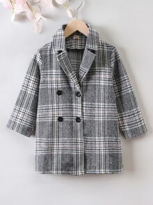 小女童威爾斯親王格紋西裝領雙排釦花呢外套 - 灰色 - 查看 1