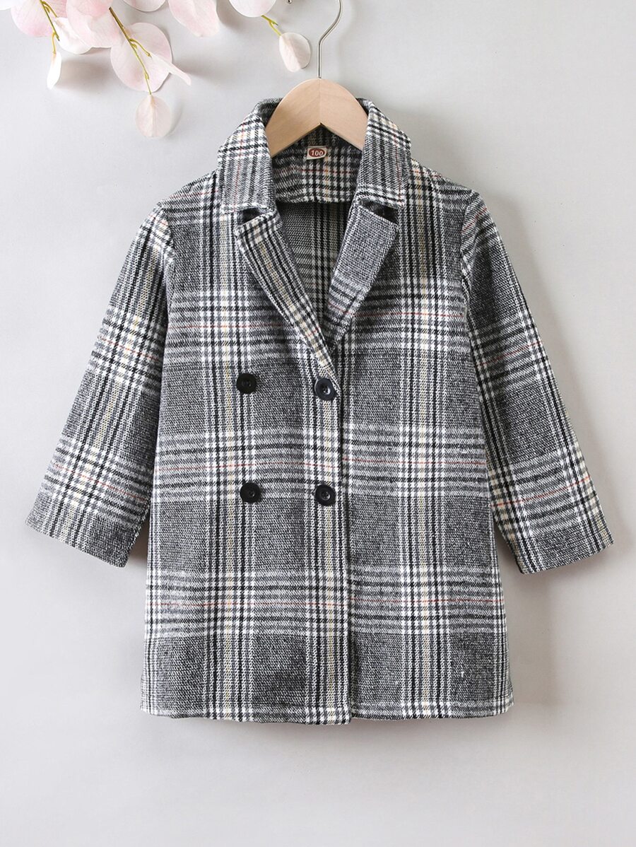小女童威爾斯親王格紋西裝領雙排釦花呢外套 - 灰色 - 查看 1