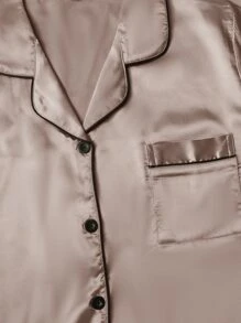 2pcs Contrast Piping Satin Sleep Top & 2pcs Sleep Shorts - Multicolor - View 3