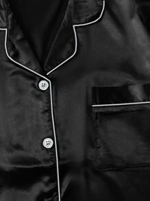 2pcs Contrast Piping Satin Sleep Top & 2pcs Sleep Shorts - Multicolor - View 5