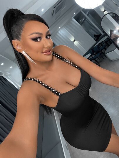 SHEIN SXY Pearls Beaded Bodycon Dress