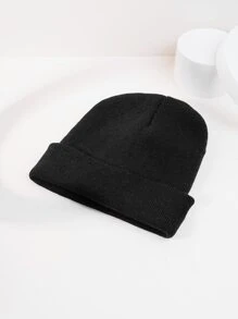 ROMWE Grunge Punk Gorro de punto con estampado de dibujos animados - Negro - Ver 4