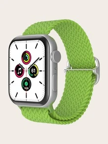 Rhinestone Decor Braided Watchband Compatible With Apple Watch - Green - View 2