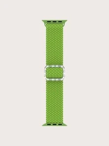 Rhinestone Decor Braided Watchband Compatible With Apple Watch - Green - View 3