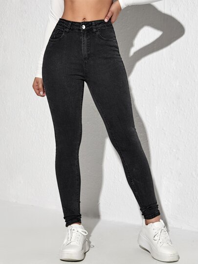 SHEIN Essnce Slant Pockets Skinny Jeans Y2k