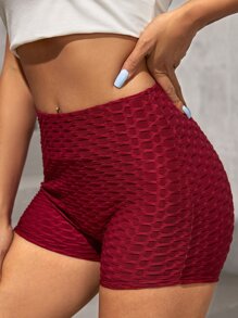 Muchica 蜂窩紋理騎行褲 - 酒紅色 - 查看 1